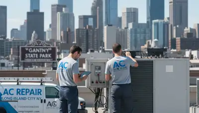 HVAC technician performing AC repair service in New York NY home