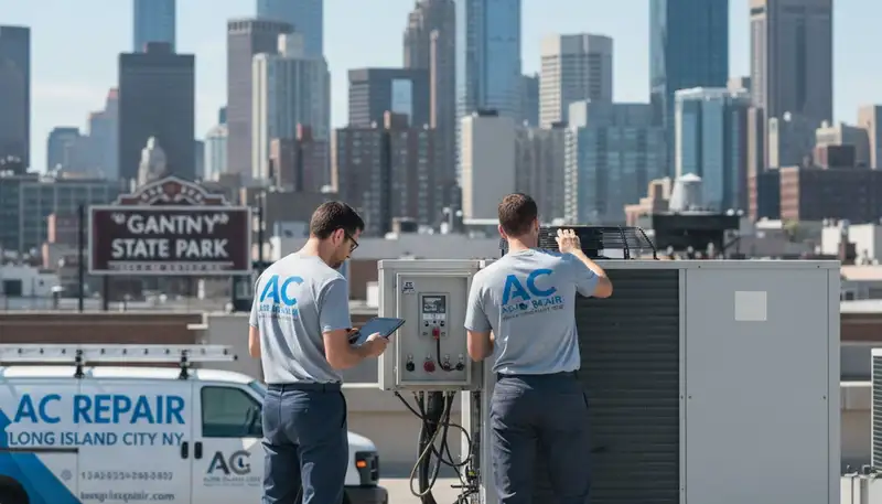 HVAC technician performing AC repair service in New York NY home
