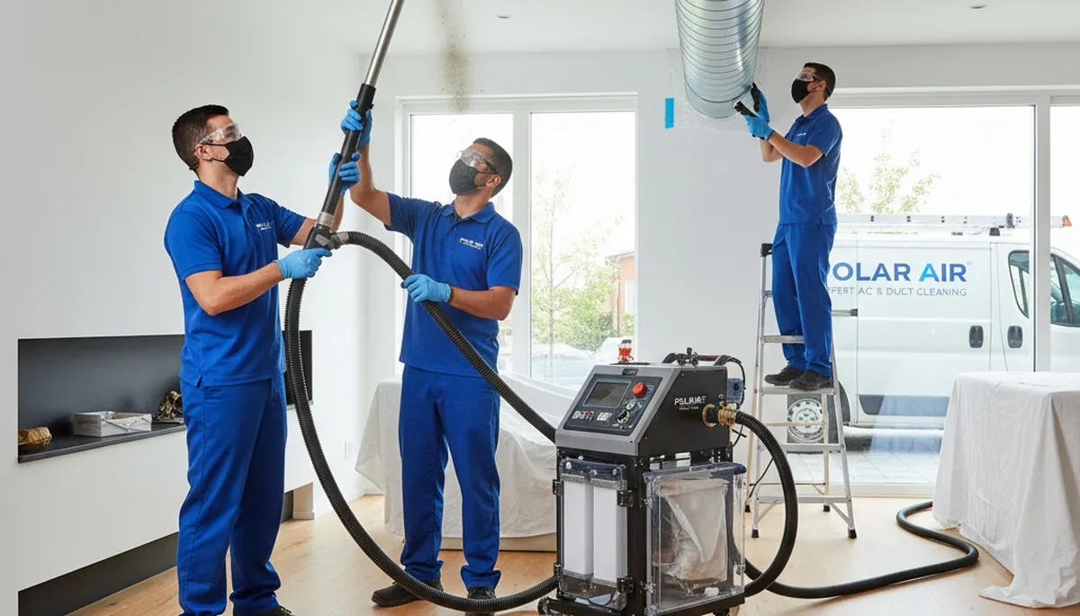 Technician cleaning air ducts for HVAC system in New York, NY home | Five Star Cooling service