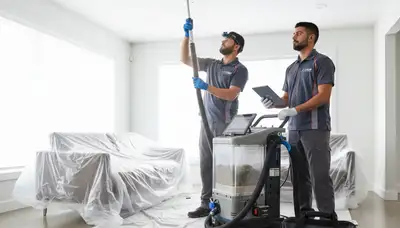 Technician cleaning air ducts for residential HVAC system in New York, NY by Five Star Cooling