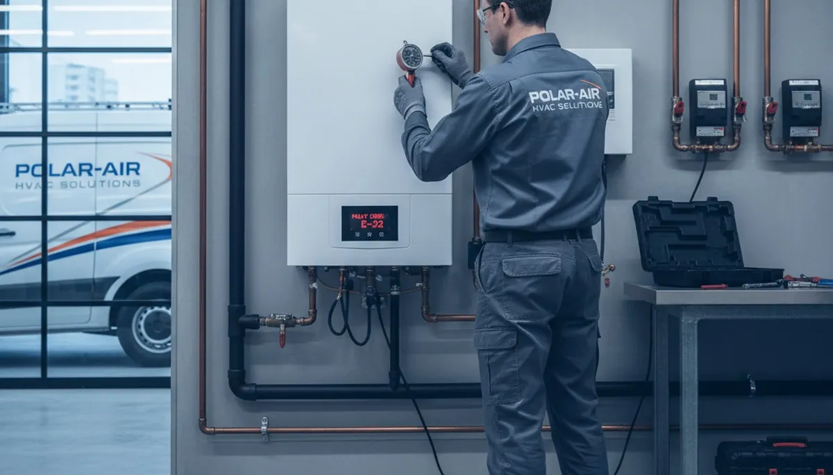 Technician performing boiler repair service in New York, NY for Five Star Cooling heating systems