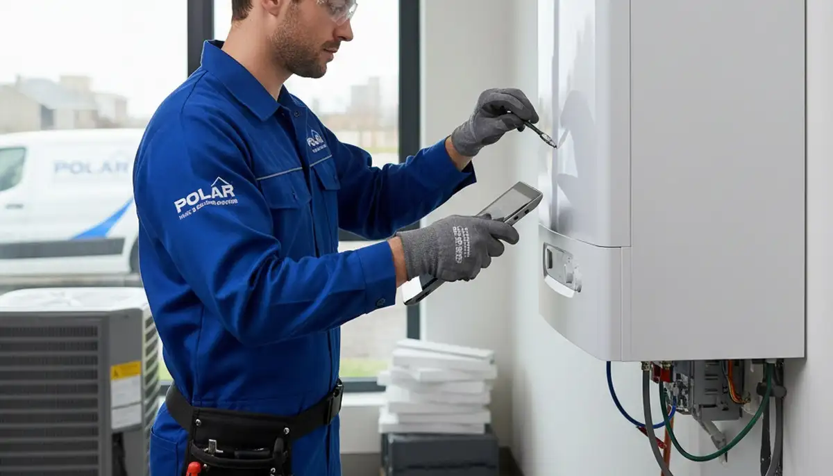 Technician performing boiler repair in New York, NY for residential heating system maintenance