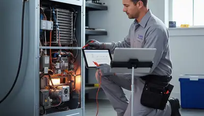Technician performing heating repair service in New York, NY apartment for Five Star Cooling